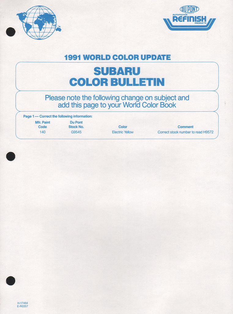 1991 Subaru Paint Charts DuPont 2